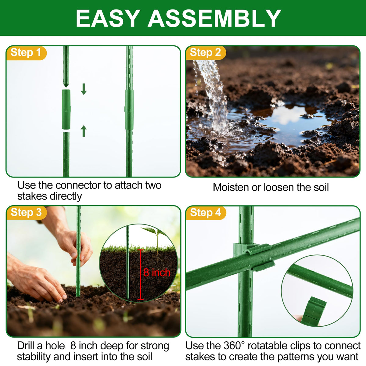 WAENLIR stakes work indoors and outdoors with rust-resistant coating.