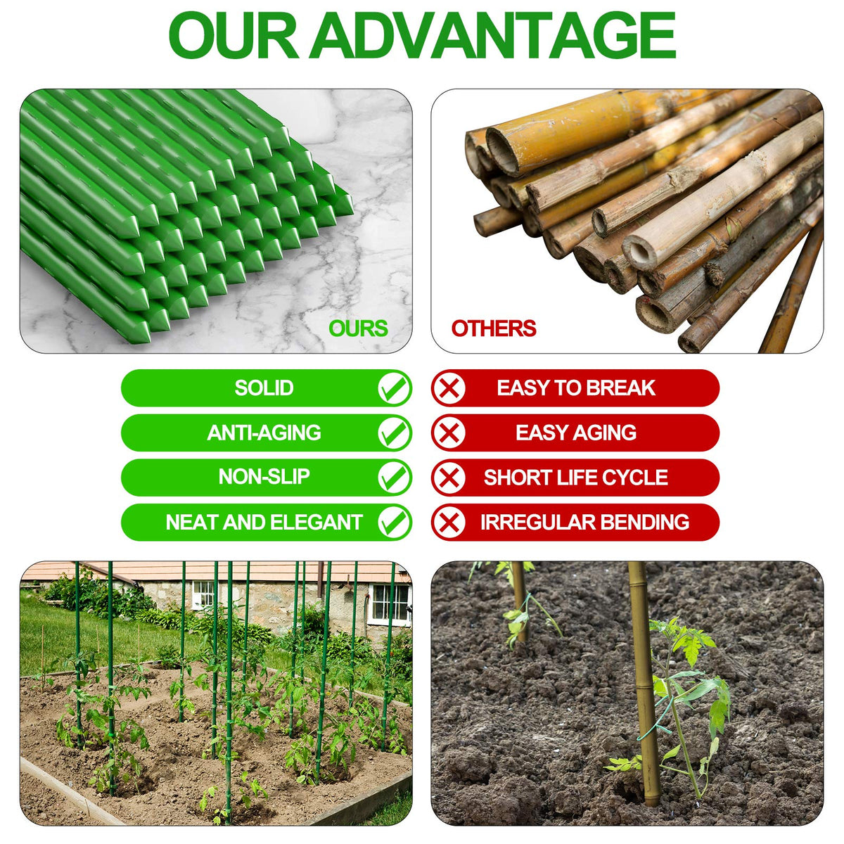 WAENLIR versatile stakes suit tomatoes, cucumbers, grapes, and eggplants.