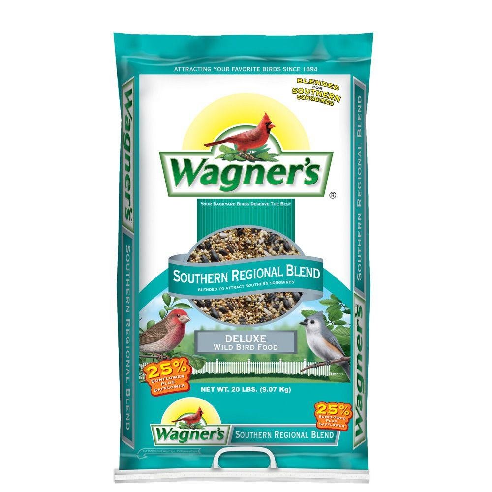 Wagner's Southern Regional Blend 20lb bag showing seed mix for backyard songbirds.