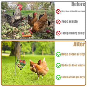 WaiLaDi chicken feeder hanging in coop with shepherd's hook.