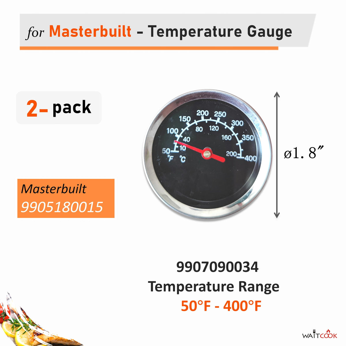 WAITCOOK dial-face 1-7-8in thermometer provides clear temp readings.