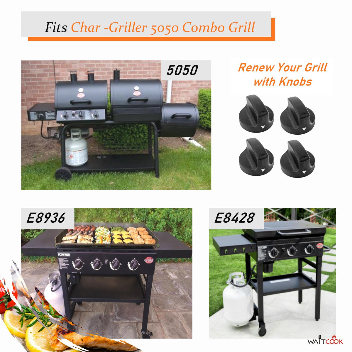 WAITCOOK four-pack knobs for Char-Griller 5050 simplify grill maintenance.