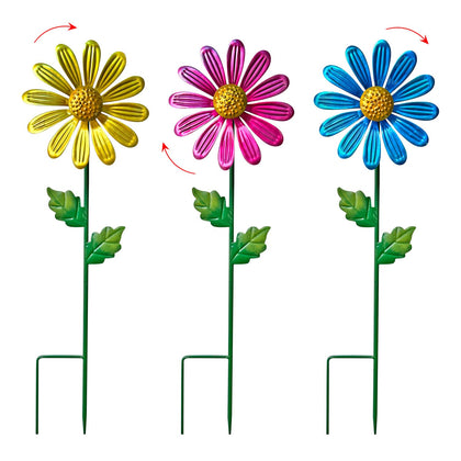 WAIU metal daisy garden stake with 360 rotation for outdoor display