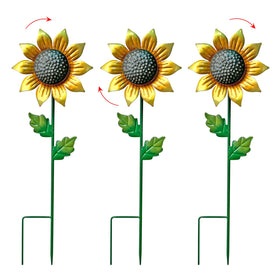 WAIU metal sunflower stake rotates with wind for dynamic garden motion