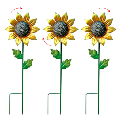 WAIU metal sunflower stake rotates with wind for dynamic garden motion