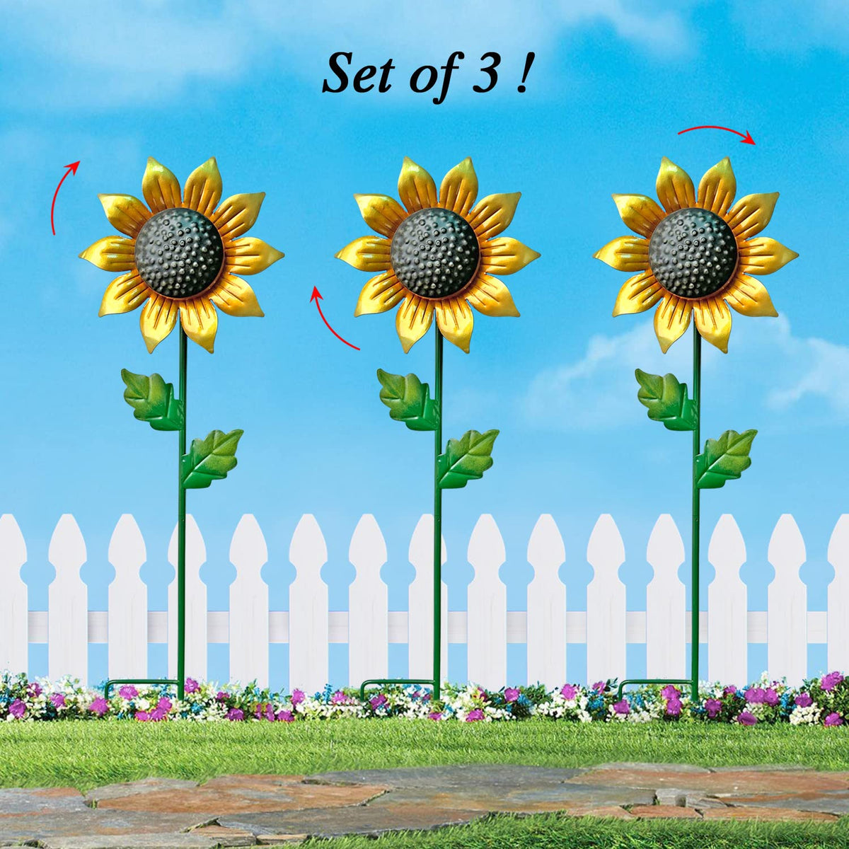 WAIU sunflower spinner garden stake adds color and movement outdoors