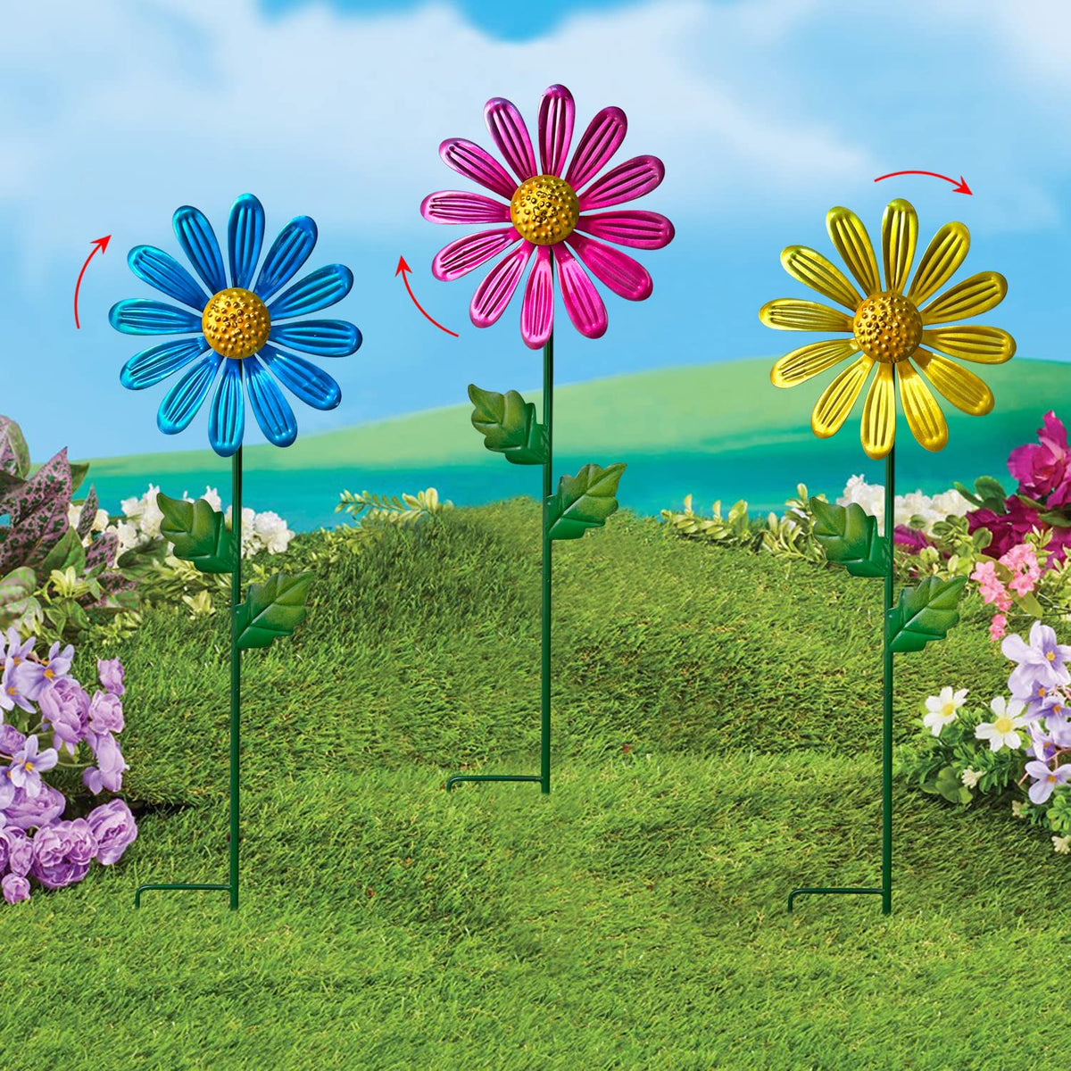 WAIU yard decor set of 3 stakes for versatile garden accents