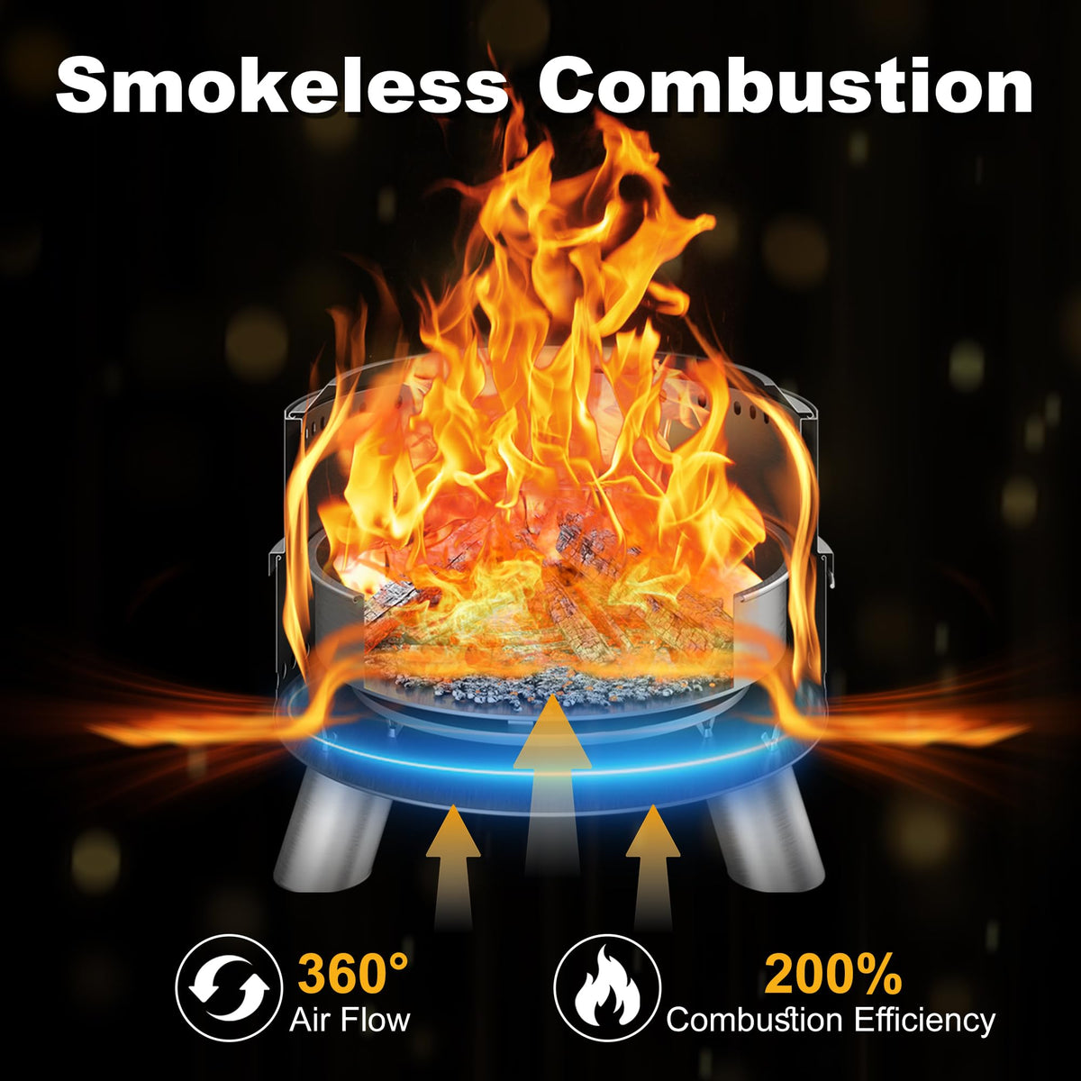 Wakeyard Smokeless Fire Pit portable outdoor use with carry bag for easy transport.