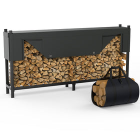WALMANN heavy-duty 8ft firewood rack shows a sturdy steel frame for durable outdoor storage.