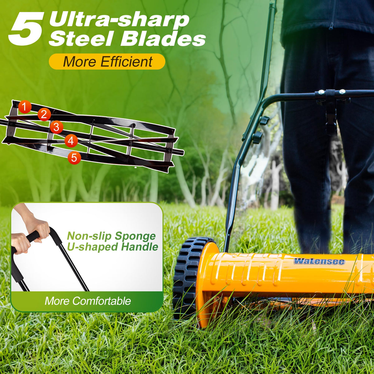 Walensee four-position cutting height lets you tailor grass height.