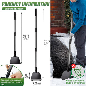 Walensee flat shovel long-handle assembly enables back-friendly yard cleanup.