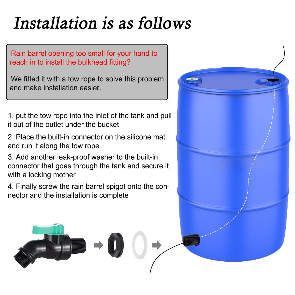 WalkingInRain bulkhead fitting installation demonstrates durable PVC construction.