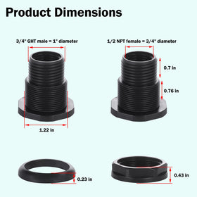 WalkingInRain bulkhead fittings with reverse-thread nut for secure connections.