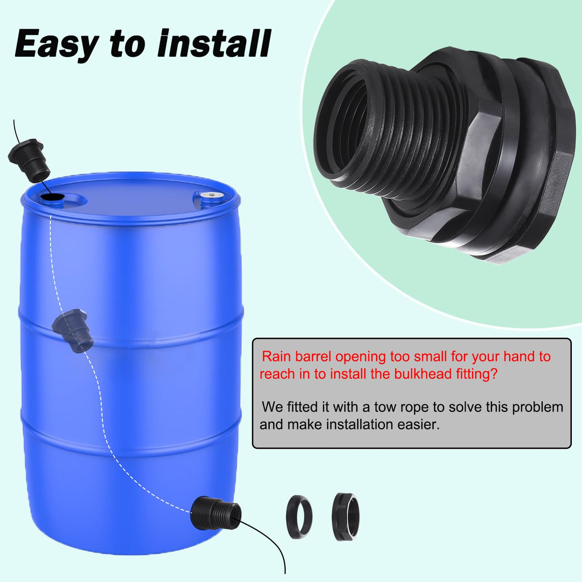 WalkingInRain bulkhead fittings thickened rubber gaskets help prevent leaks.