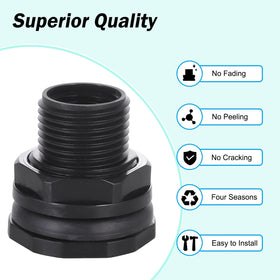 WalkingInRain bulkhead fittings three-quarter-inch male GHT thread compatibility.