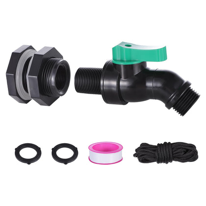 WalkingInRain rain barrel spigot kit front view shows high-flow faucet for easy watering.