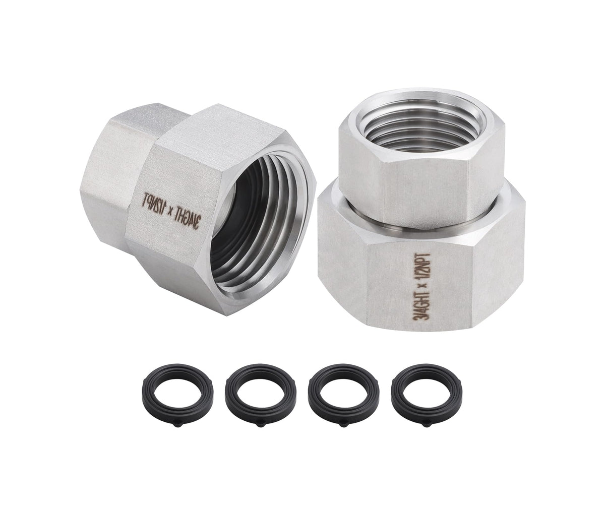 Walkinginrain stainless steel garden hose adapter connects 3/4 GHT to 1/2 NPT for versatile watering setups.