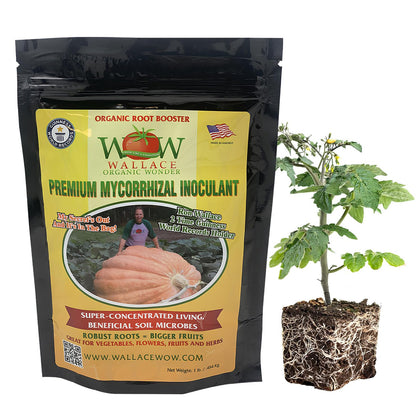 Wallace Organic Wonder mycorrhizal bottle boosts root health and nutrient uptake.