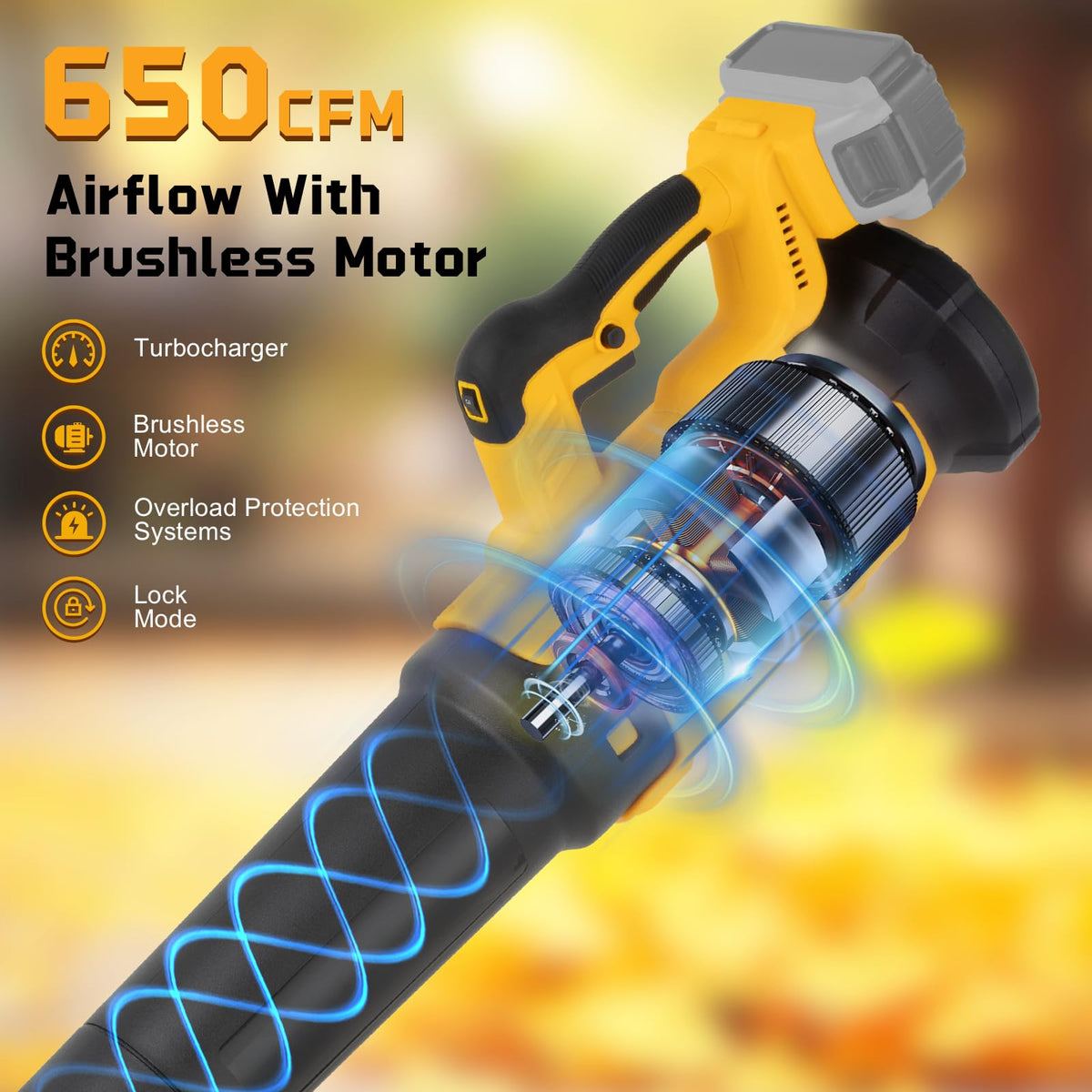 Turbo mode on Wallnetic blower boosts airflow for fast driveway cleanup