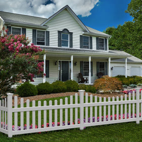 WamBam Fence All American scallop top white vinyl fence panel for backyard privacy and curb appeal