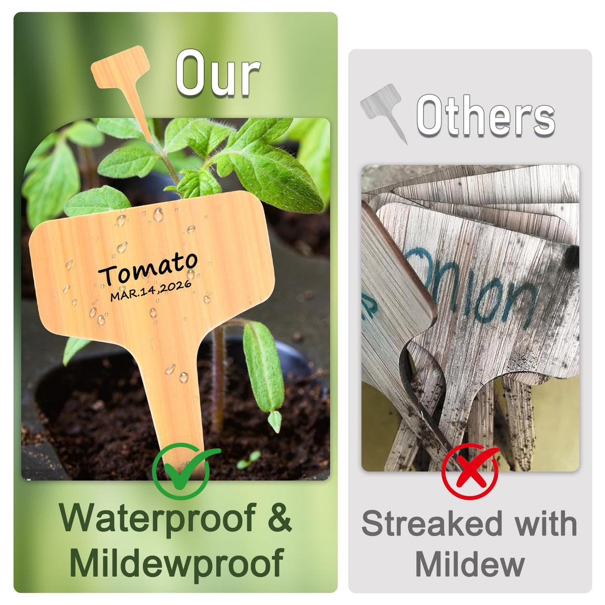 Wanateber brown wood-texture plant stakes withstand sun and rain