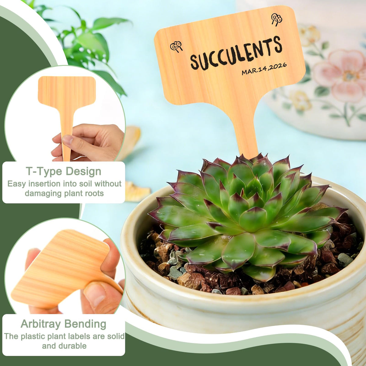 Wanateber wood-look plastic garden tags blend with beds and pots