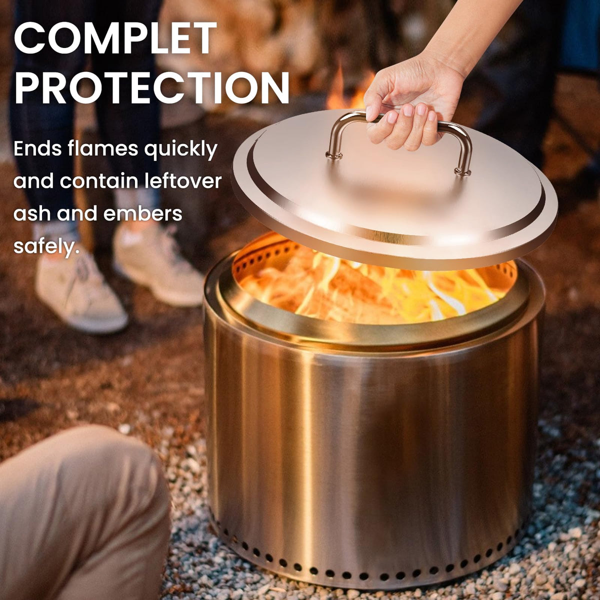 Wanchao 304 stainless steel fire pit lid protects from weather.