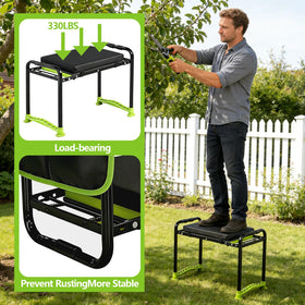 Wanderroot kneeler highlighting 11.5-inch wide ergonomic armrests for easy rising.