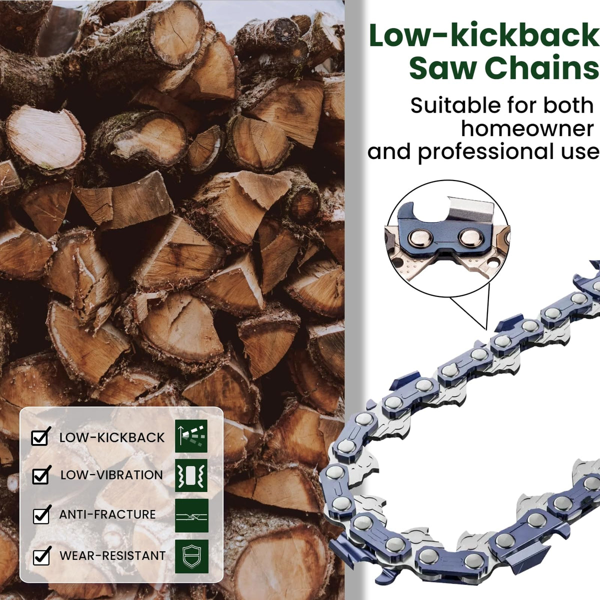 Wangenbro chain compatible with Worx, EGO, and Milwaukee saws.