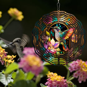 WANGIRO 3D hummingbird pattern glistens in sunlight for vibrant garden decor.