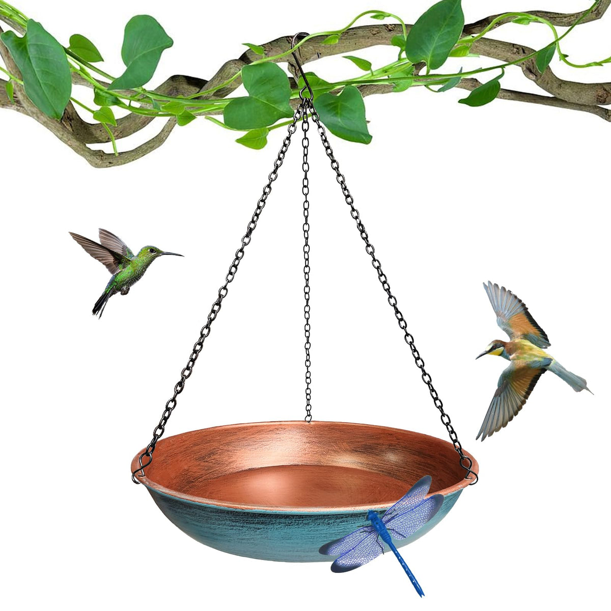 WANGIRO hanging bird bath outdoors promotes bird visits in garden.