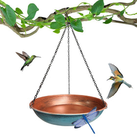 WANGIRO hanging bird bath outdoors promotes bird visits in garden.