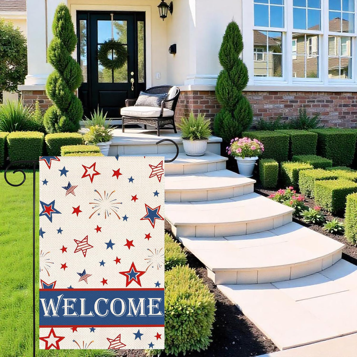 WangLiang red blue white 4th flag for porch outdoor display.
