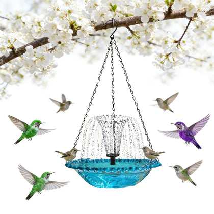 WANGXYZ hanging bird bath fountain with a sturdy chain attracts birds to drink.