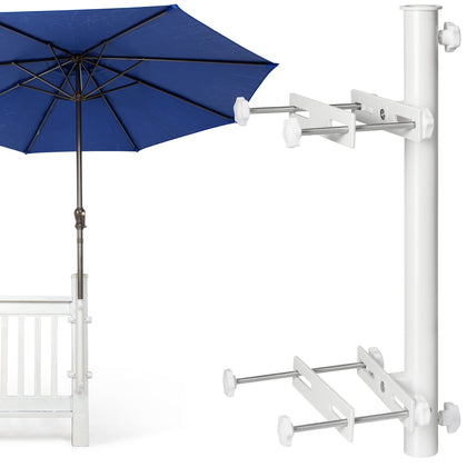 Wanhork heavy-duty stainless steel umbrella holder secured on a deck rail for sturdy shade