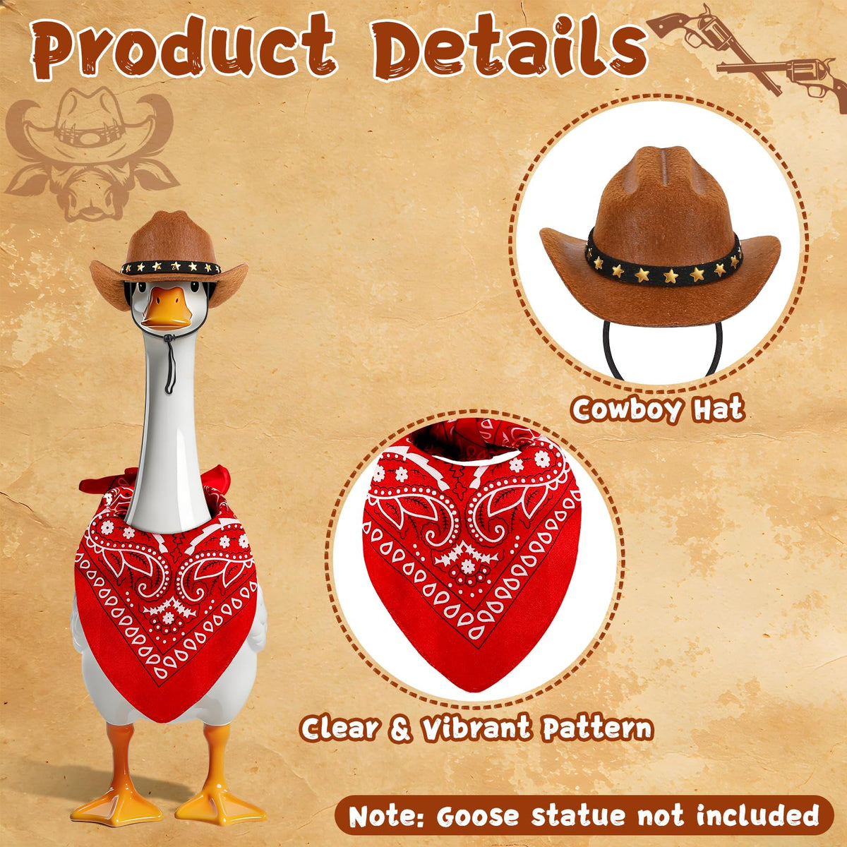 Wanocean adjustable cowboy hat ensures secure fit on garden goose statues.