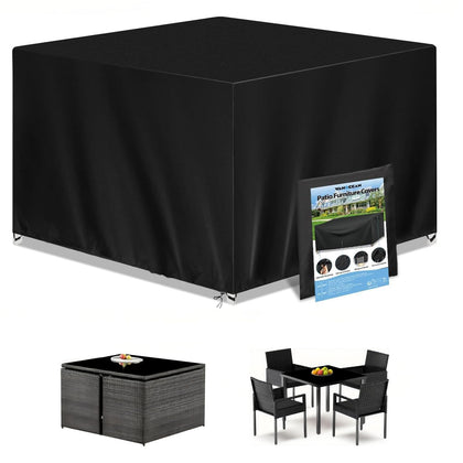 Wanocean 55x55 patio cover protecting square table from rain and sun