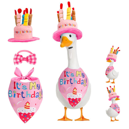 Wanocean porch goose outfit with cake hat enhances garden birthday decor