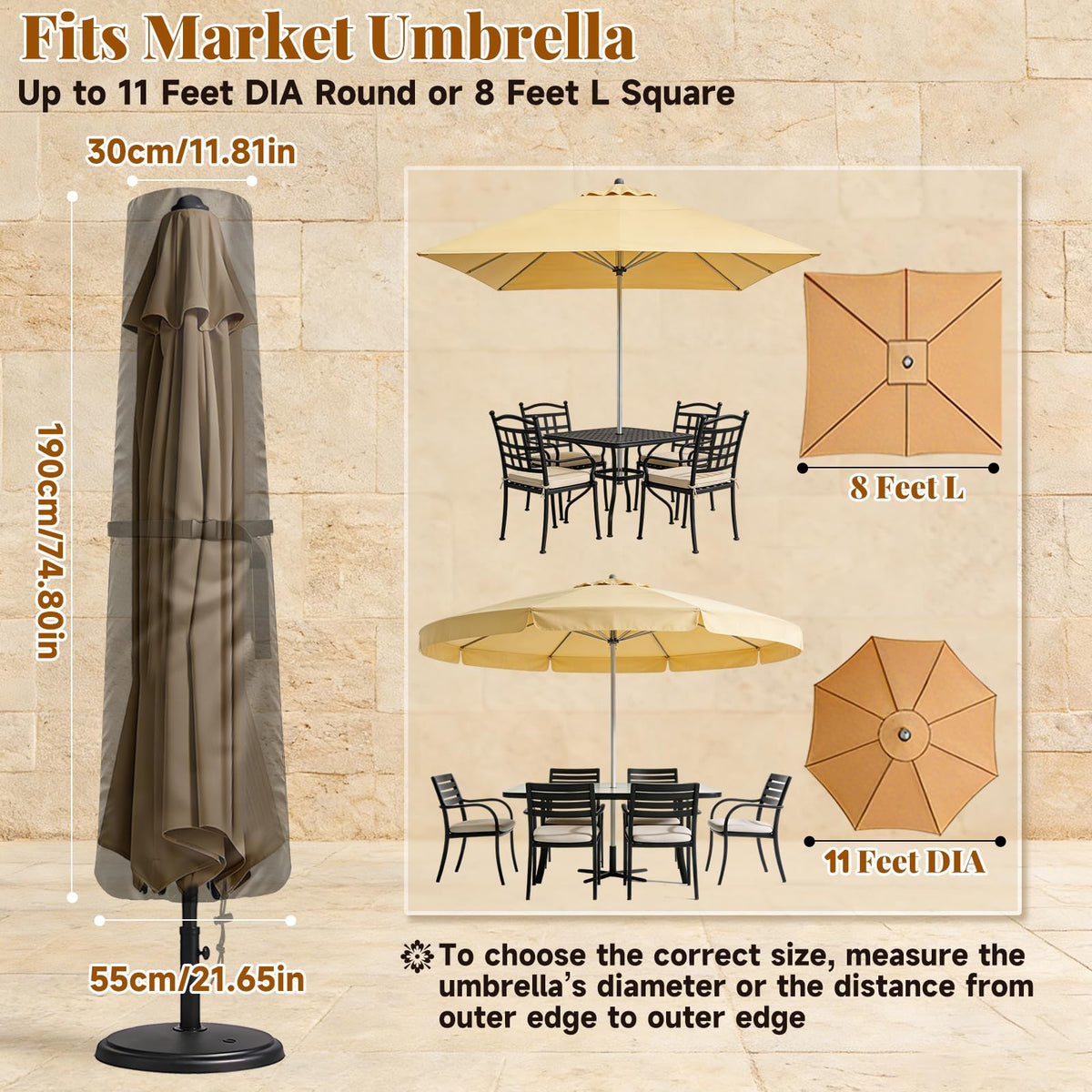 Wanocean umbrella cover bottom-drawstring fastening in windy conditions.