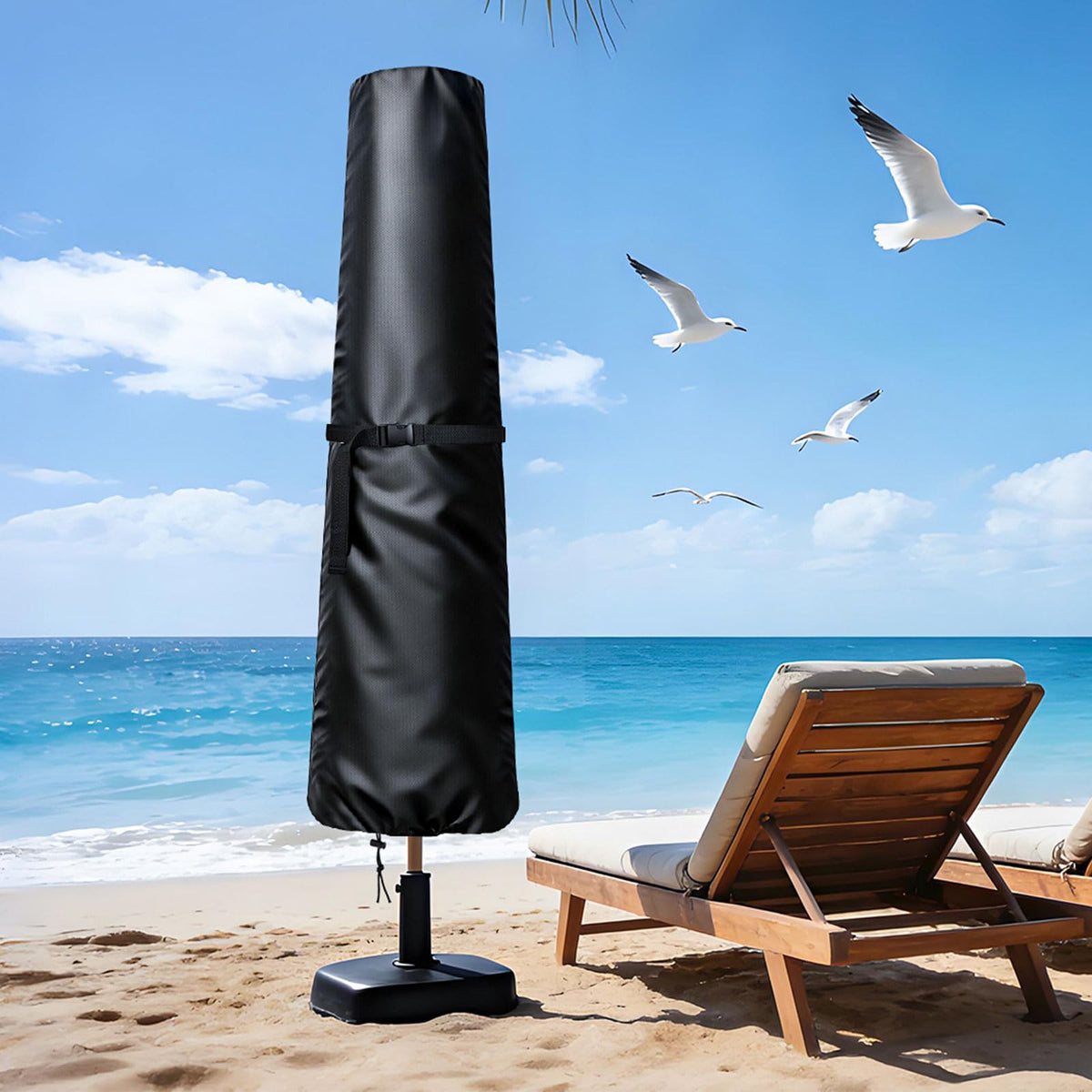 Wanocean umbrella cover close-up showing zipper for secure windproof fit.