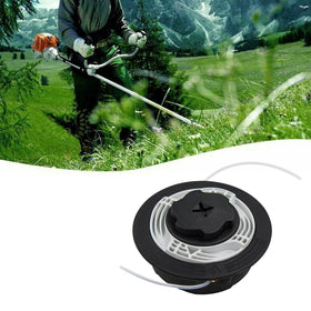 In-use Wanotine C6-2 trimmer head on FS38 demonstrating bump-and-feed action for efficiency.