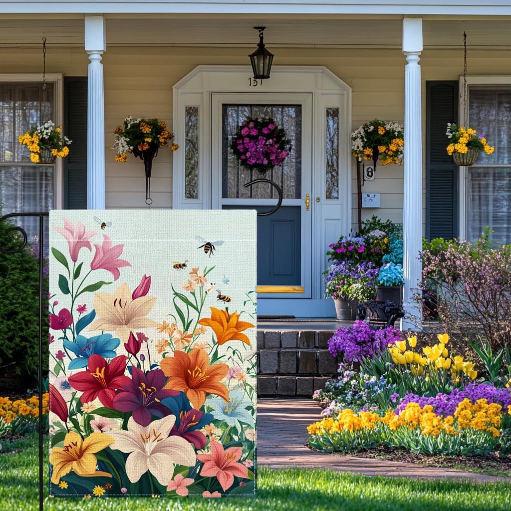 Wanpluml colorful bee and lily flag enhances outdoor curb appeal