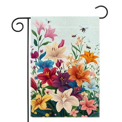 Wanpluml Spring Lily Garden Flag shows vibrant 12x18 design for welcoming guests