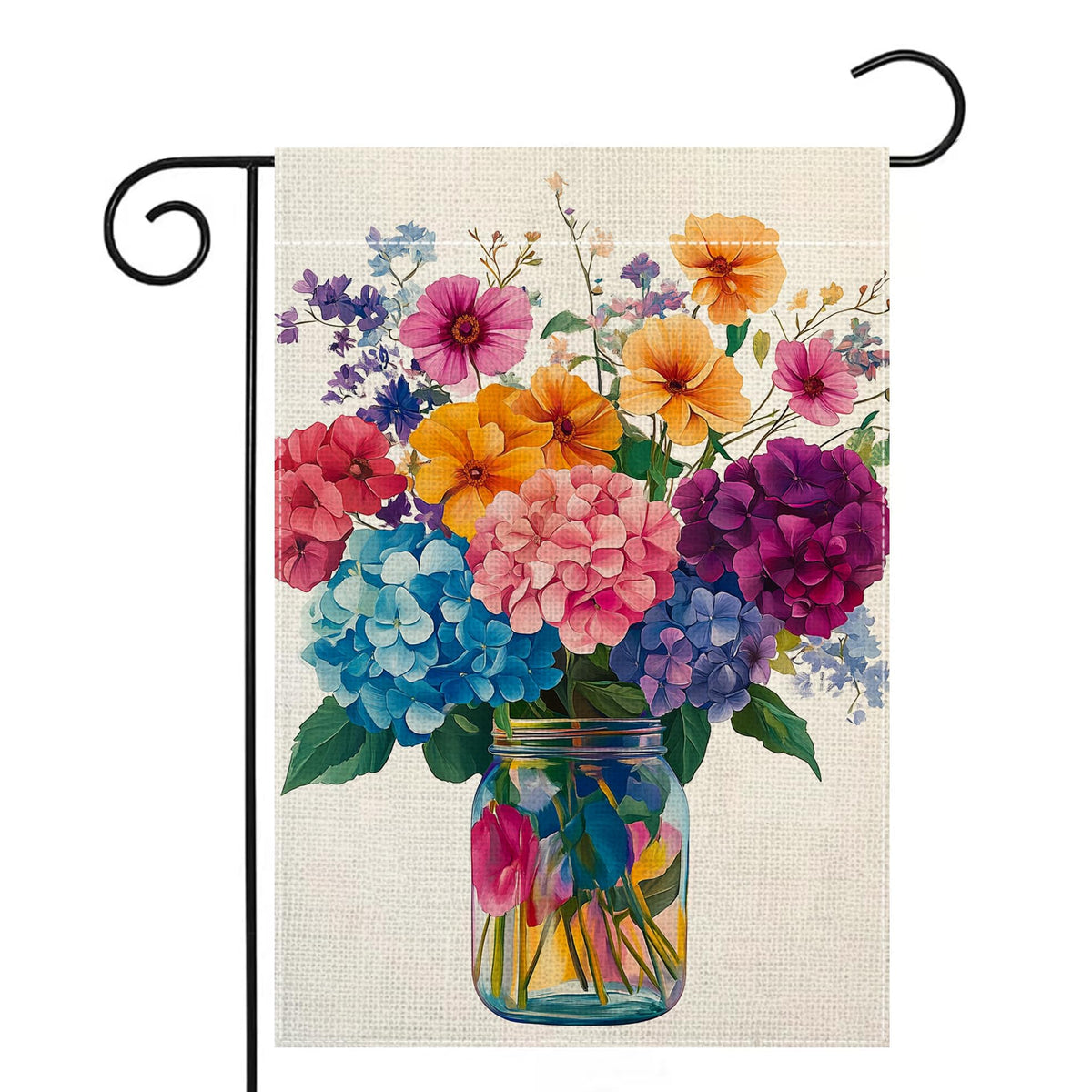 Wanpluml hydrangea mason-jar flag enhances outdoor decor with spring charm