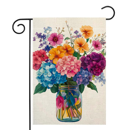 Wanpluml hydrangea mason-jar flag enhances outdoor decor with spring charm
