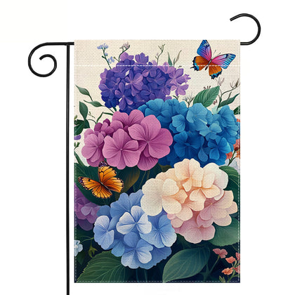 Wanpluml hydrangea garden flag with butterfly design boosts curb appeal outdoors.