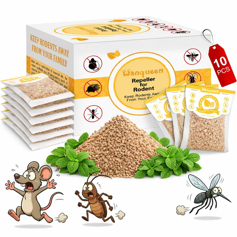 Wanqueen 10-pack mouse repellent pouches for safe, plant-based pest deterrence in multiple spaces