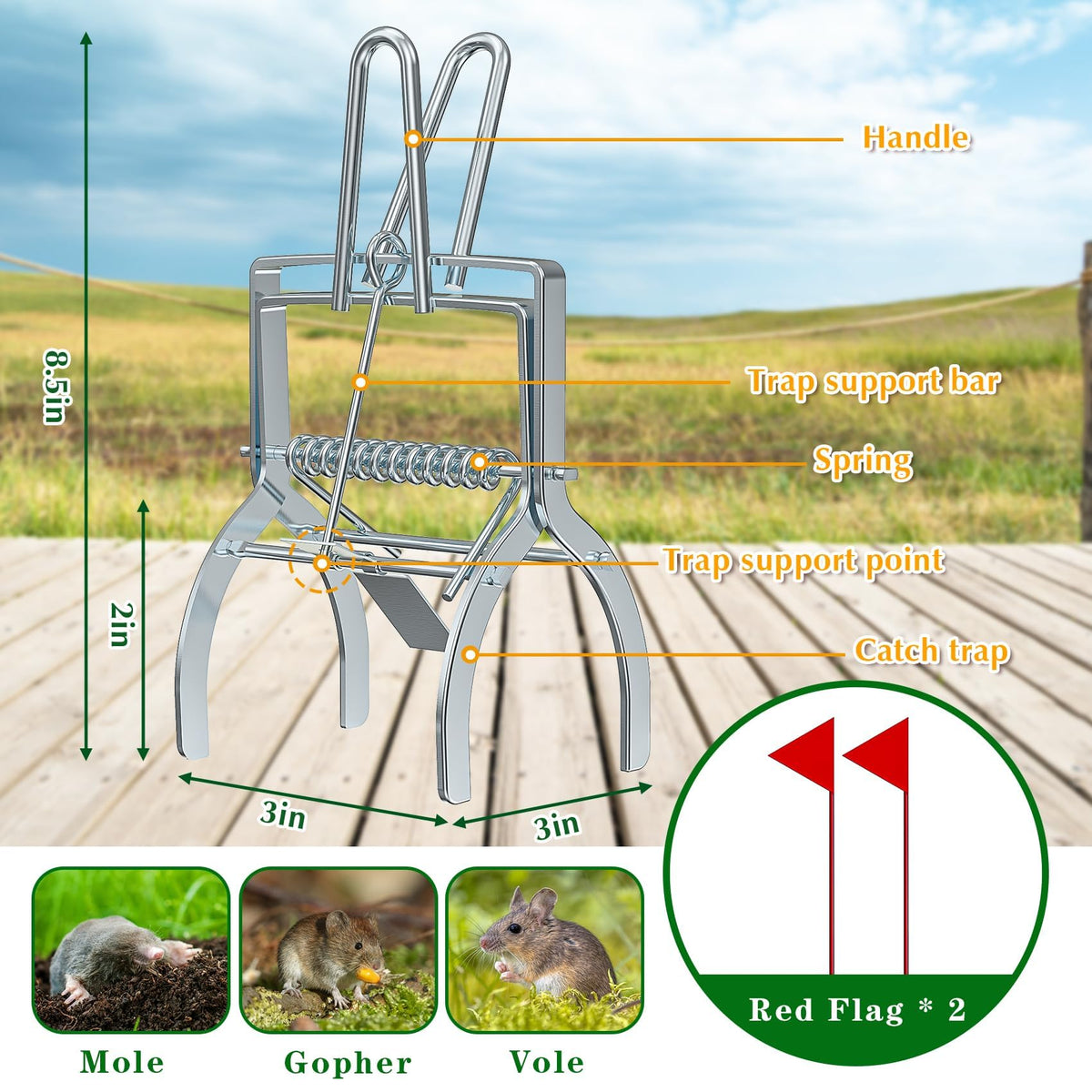 Wanqueen gopher trap waterproof image, durable for rainy days.