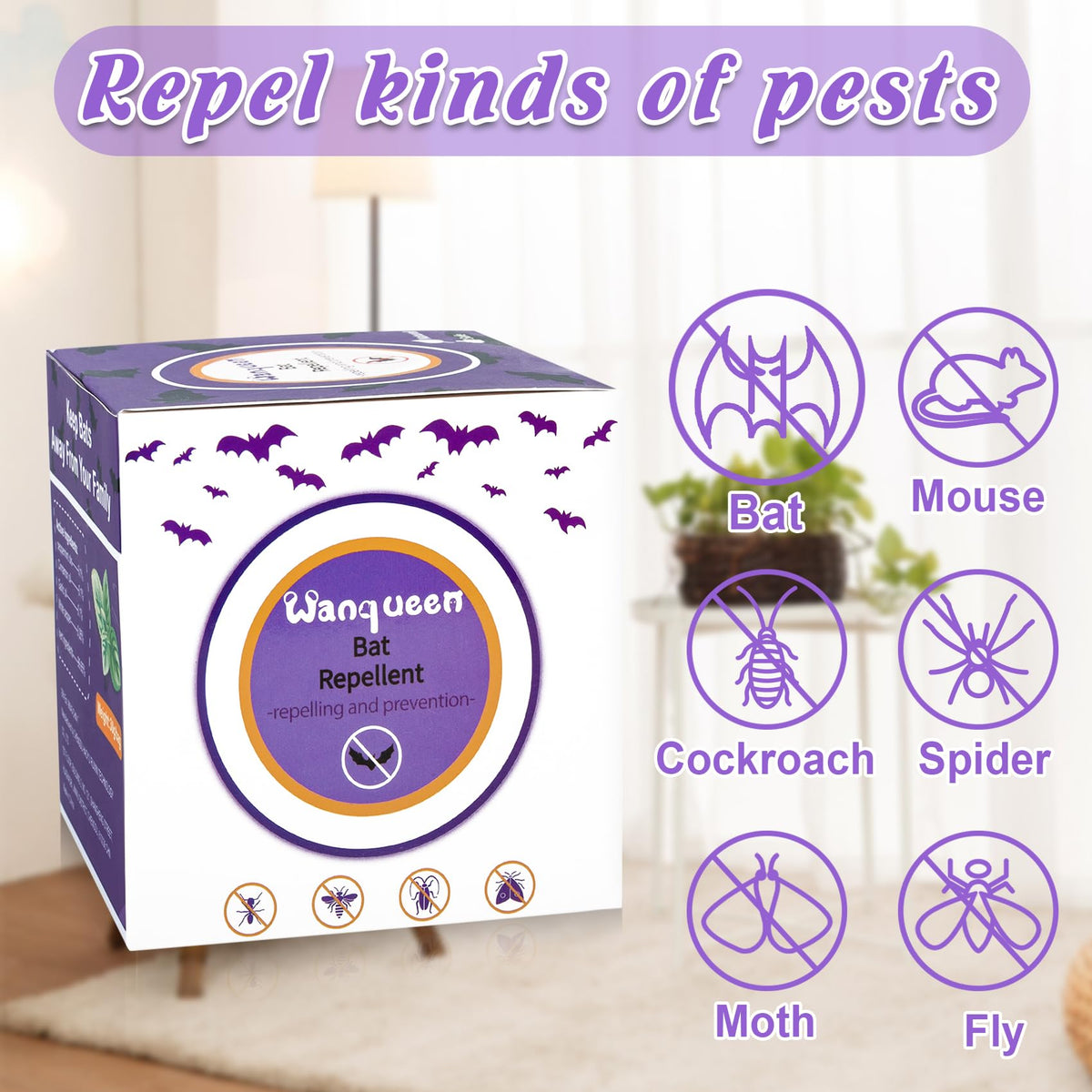 Wanqueen peppermint oil scent repels bats in beams, chimneys, and porches.