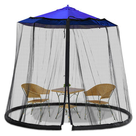 WANRU patio mosquito netting shows quick setup for outdoor dining and bug protection.